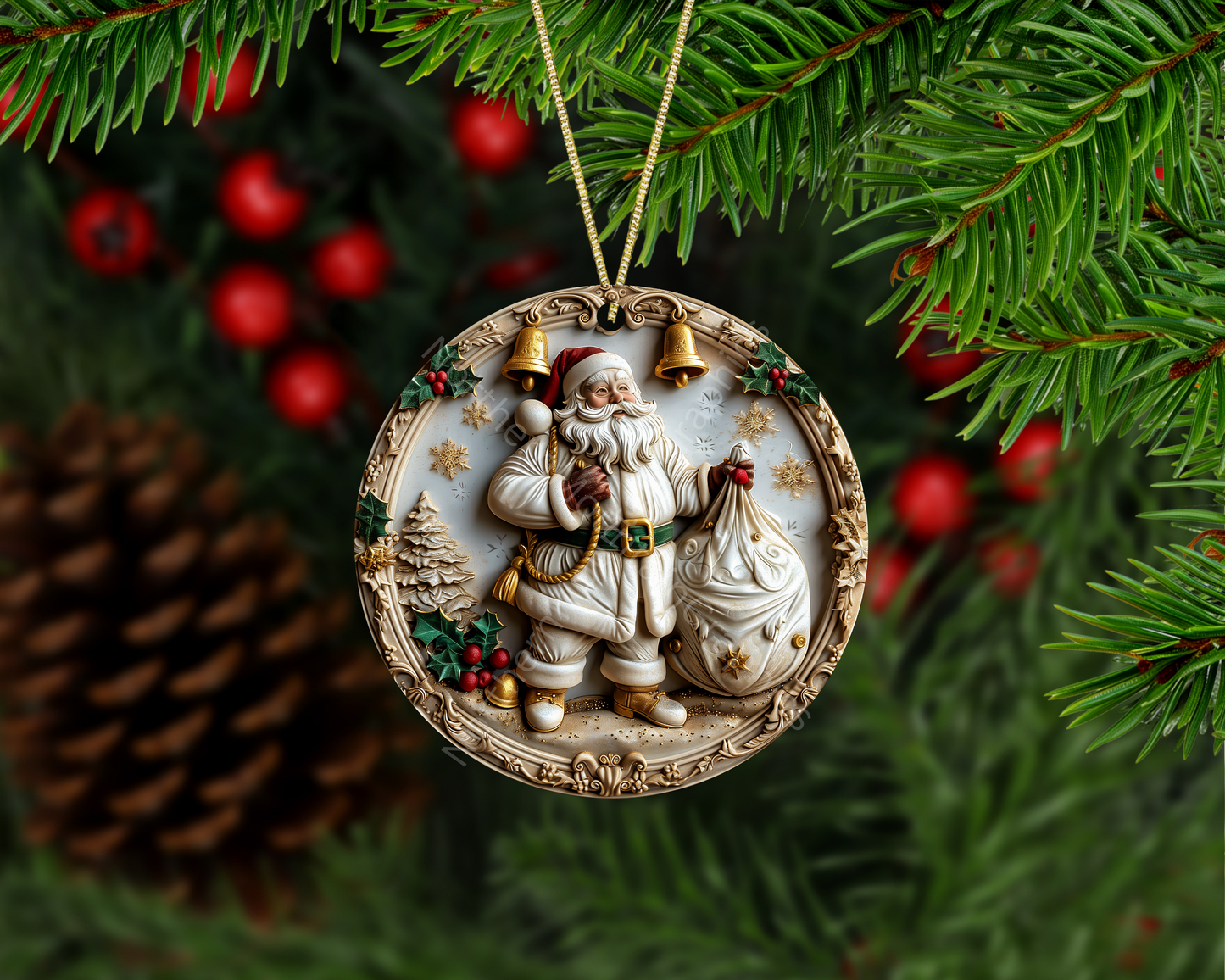 Santa Holding Gift Bag Christmas Ornament