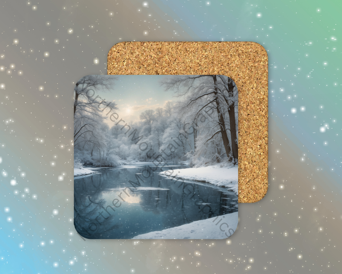 Silent Snowy River Winter Square Coaster