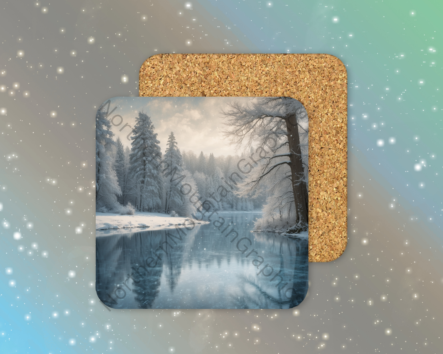 Winter Stillness by the River Winter Square Coaster
