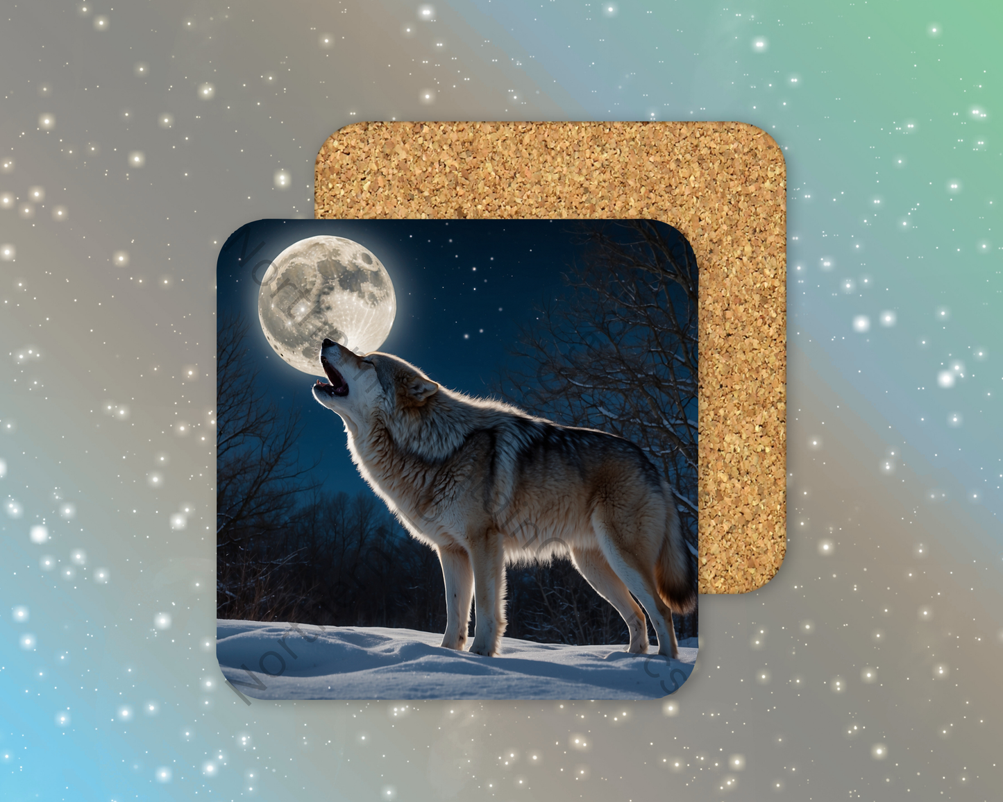 Wolf Howling at a Brilliant Night Moon Winter Square Coaster