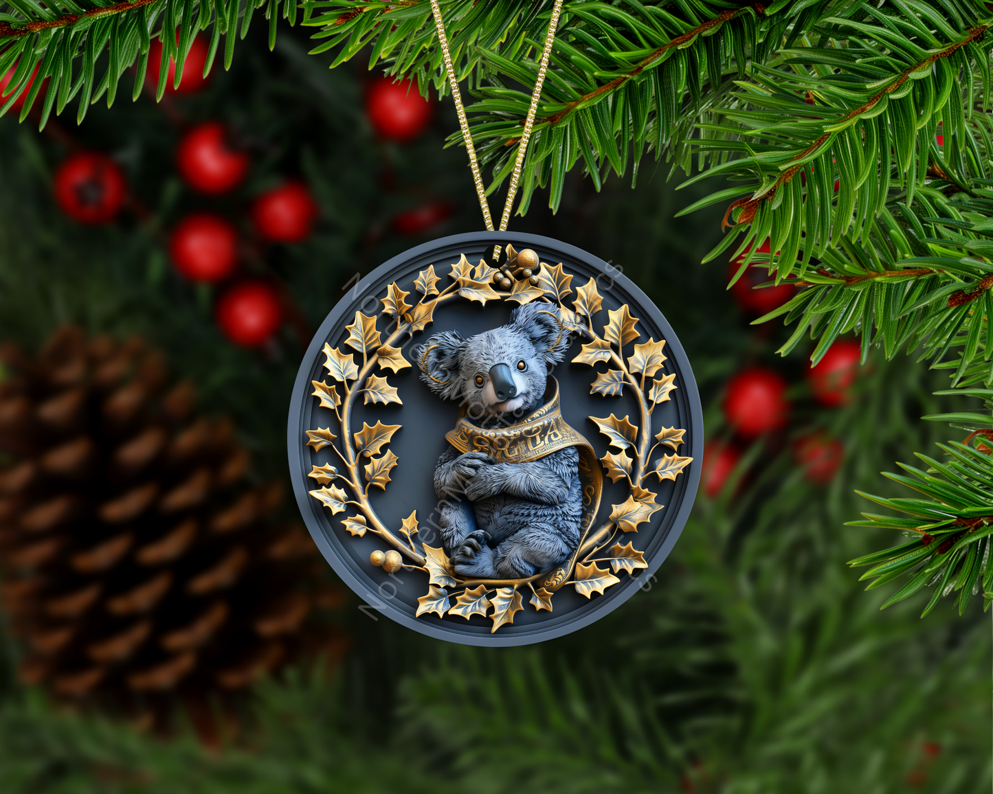 Koala Bear with Gold Wreath Christmas Ornament