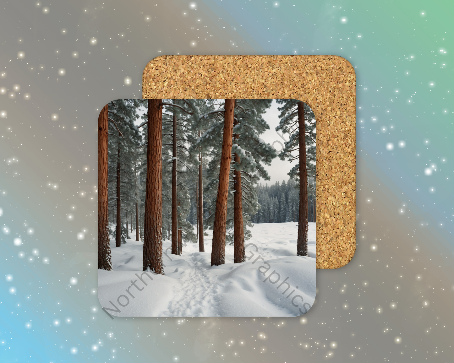 Footprints Through the Pines Winter Square Coaster