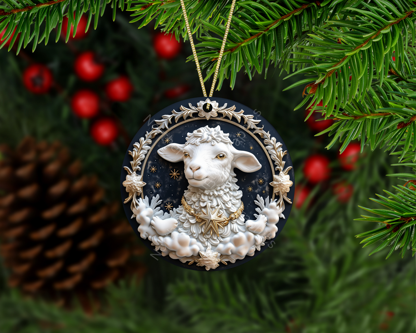 Sheep with Stars Christmas Ornament