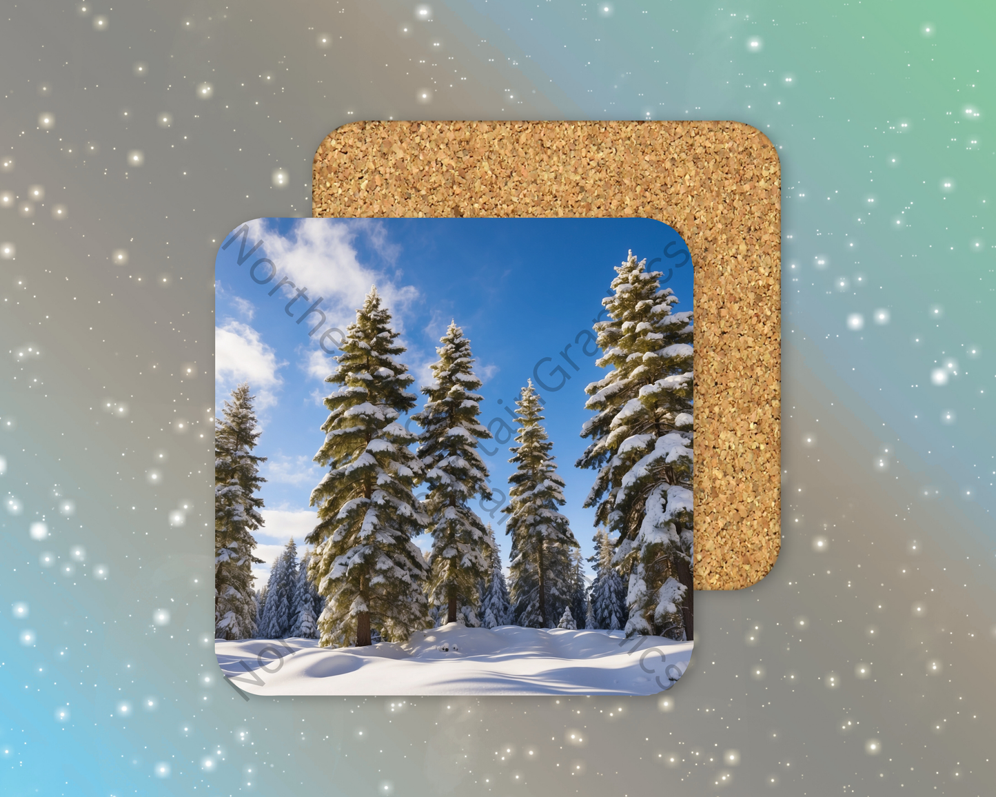 Blue-Sky Pines Winter Square Coaster