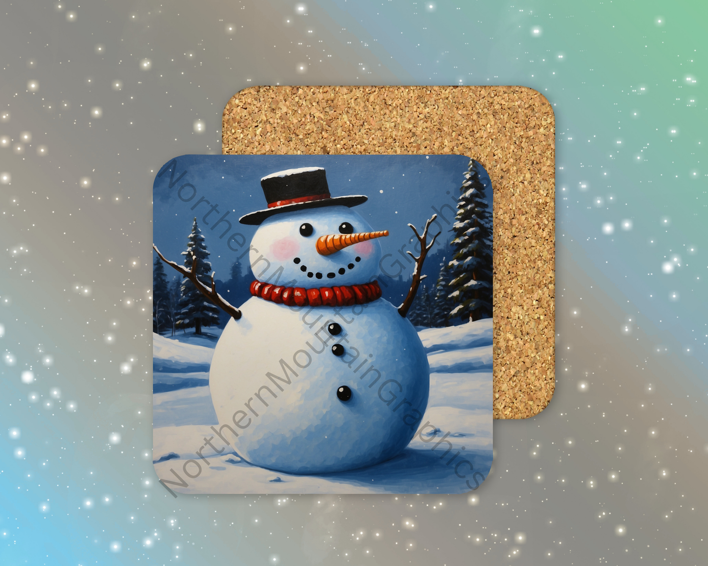 Cheerful Snowman With Carrot Nose Winter Square Coaster