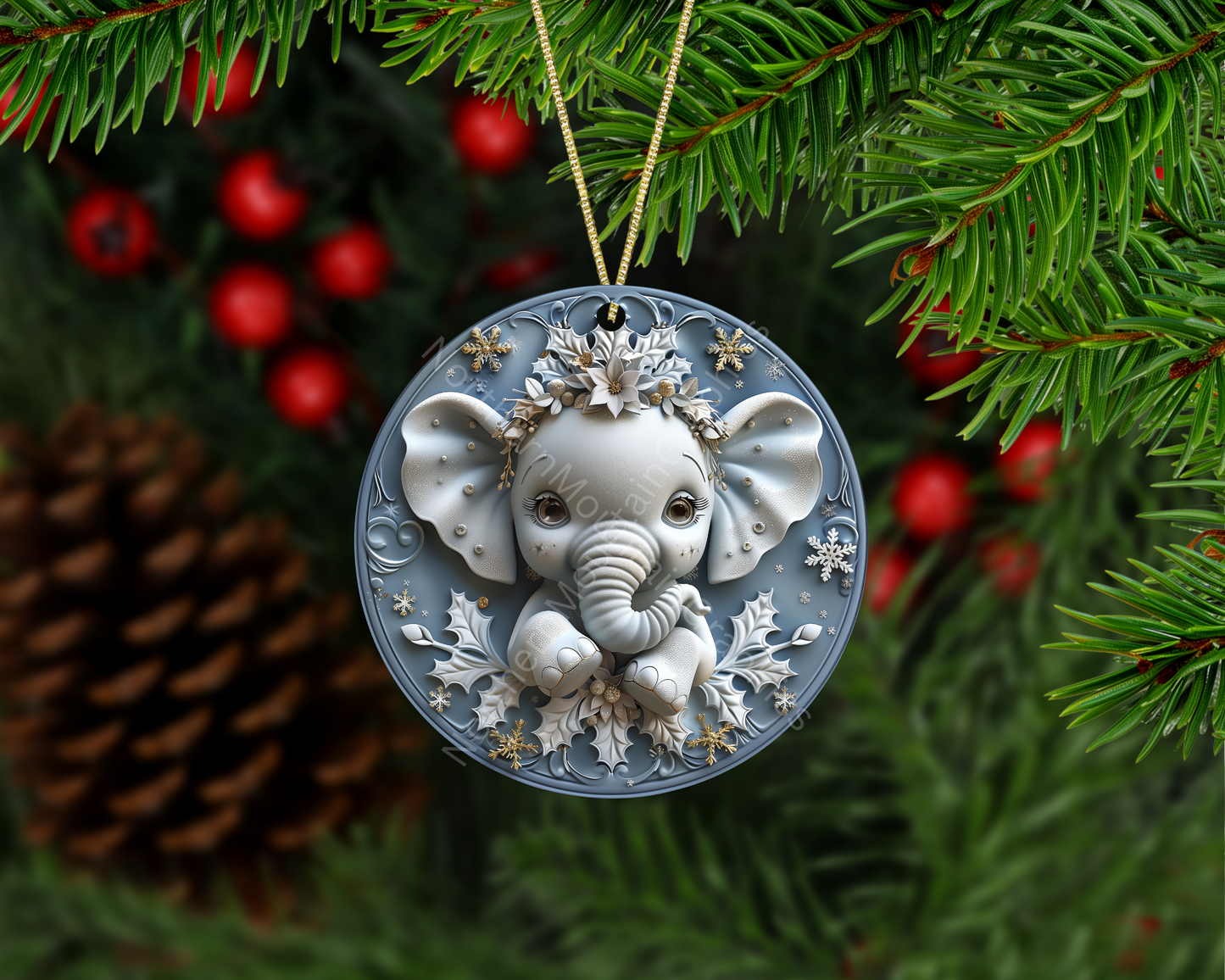 Snowflake Elephant Christmas Ornament