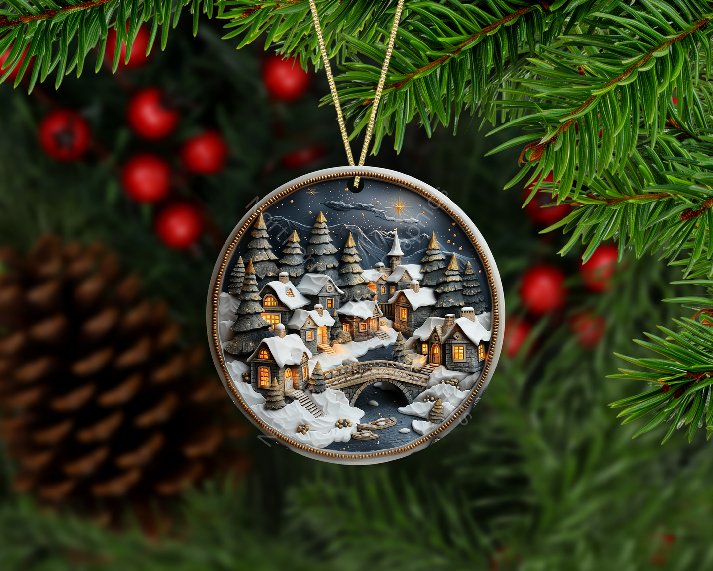 A Winter’s Night by the Bridge Christmas Ornament