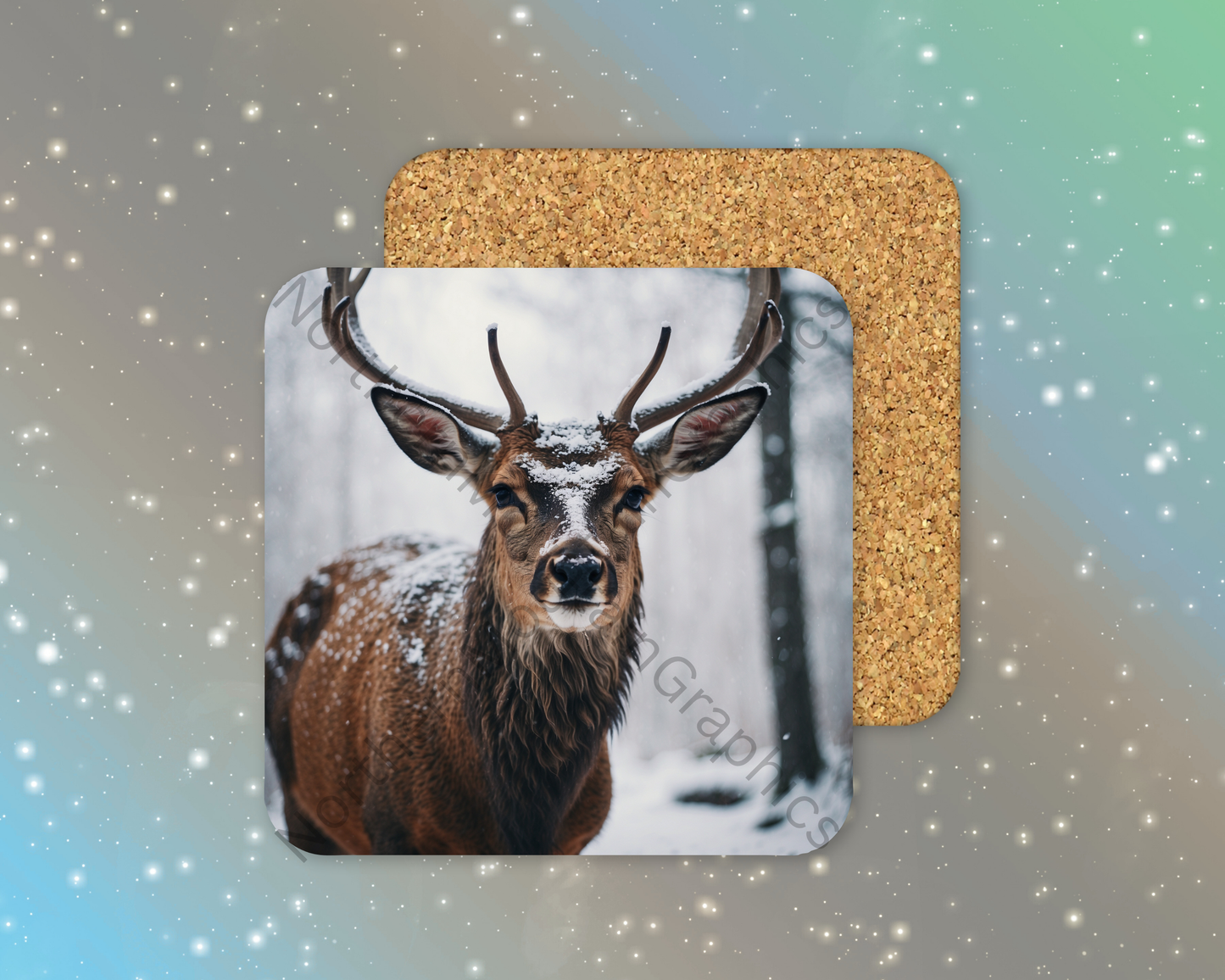 Deer in Winter Snow Winter Square Coaster