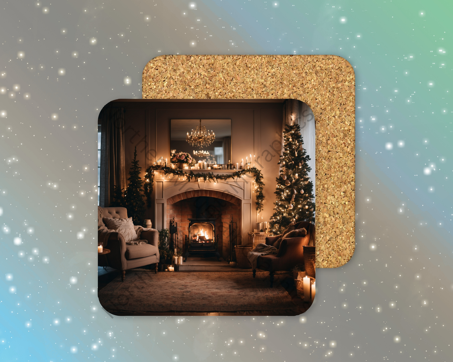 Cozy Christmas Living Room Winter Square Coaster