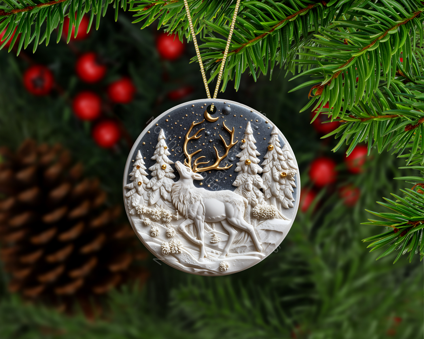 Golden Antler Stag Christmas Ornament