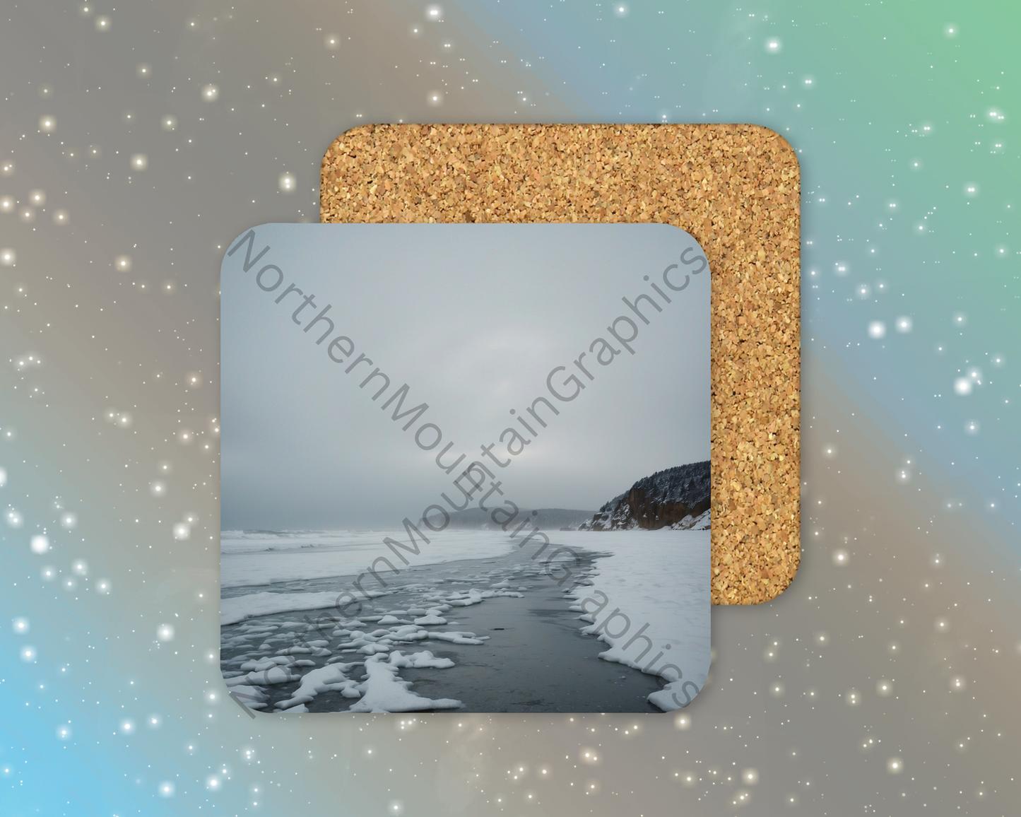 Frozen Winter Coastal Cliff Winter Square Coaster