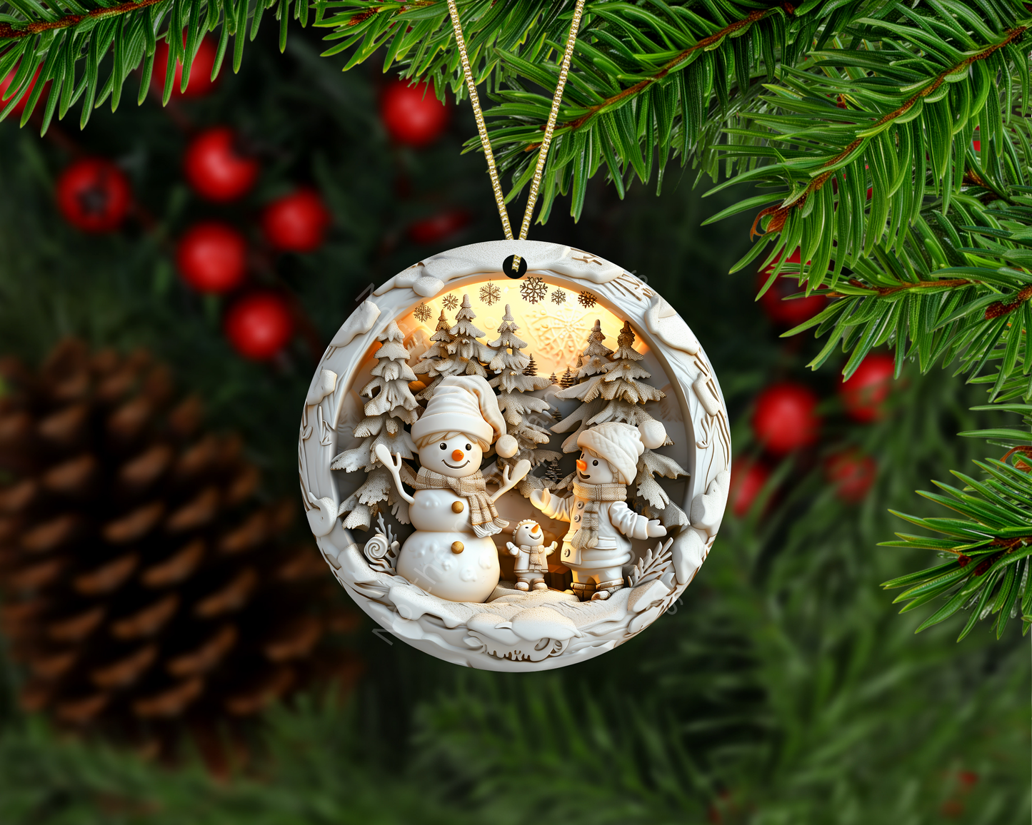 Family Snowman Scene Christmas Ornament