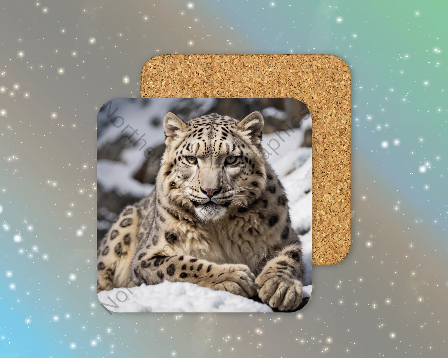 Majestic Snow Leopard Resting Winter Square Coaster