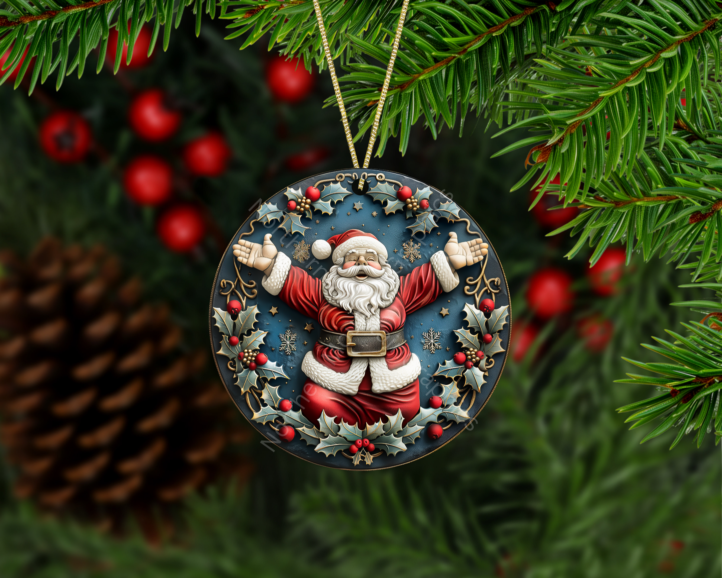 Joyful Santa Wreath Christmas Ornament