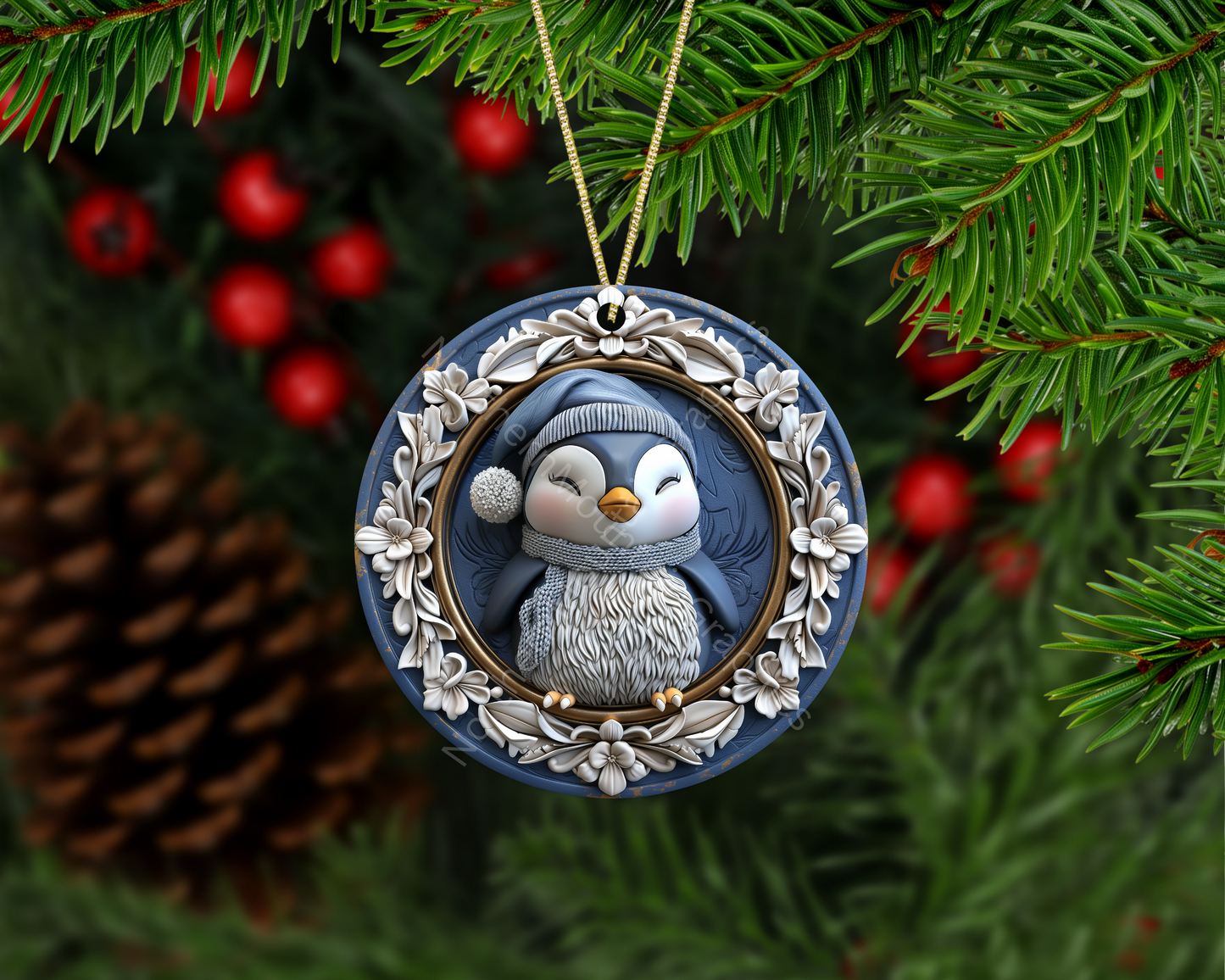 Winter Snuggle Penguin Christmas Ornament