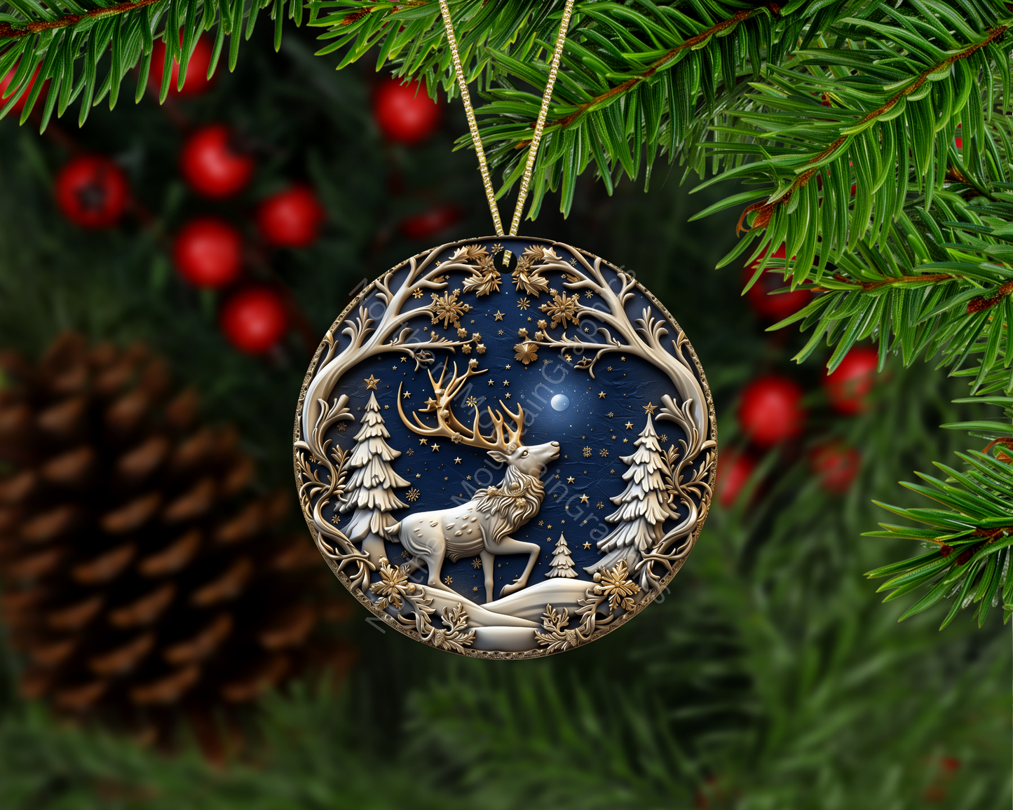 Majestic Moonlit Reindeer Christmas Ornament
