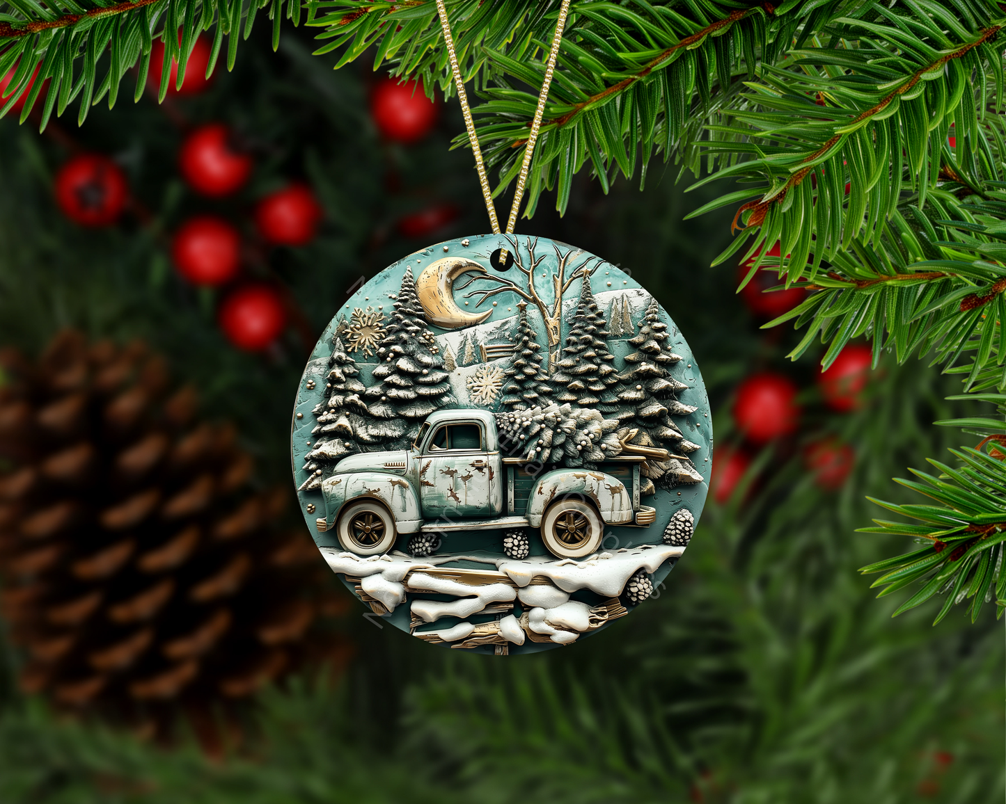 Vintage Winter Truck Christmas Ornament