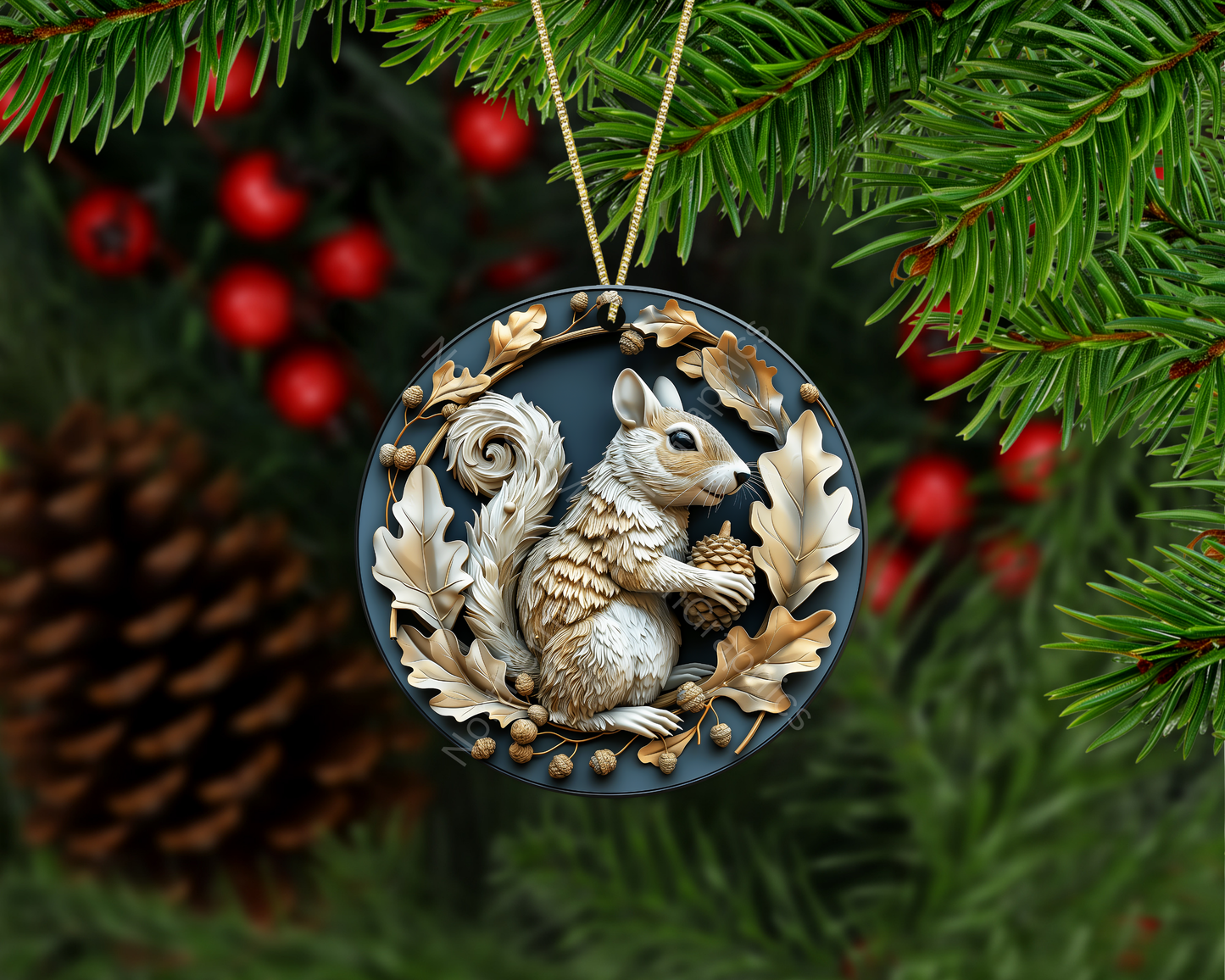 Golden Oak Forest Squirrel Christmas Ornament