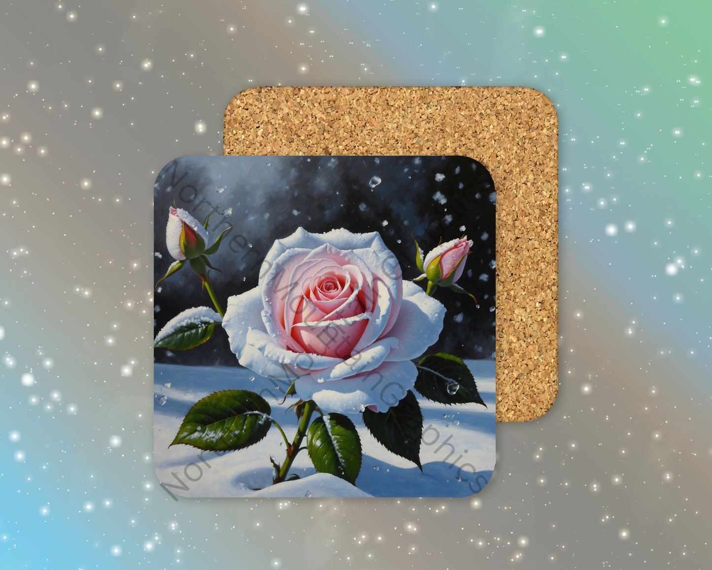 Light Pink Rose Buried in the Snow Winter Square Coaster