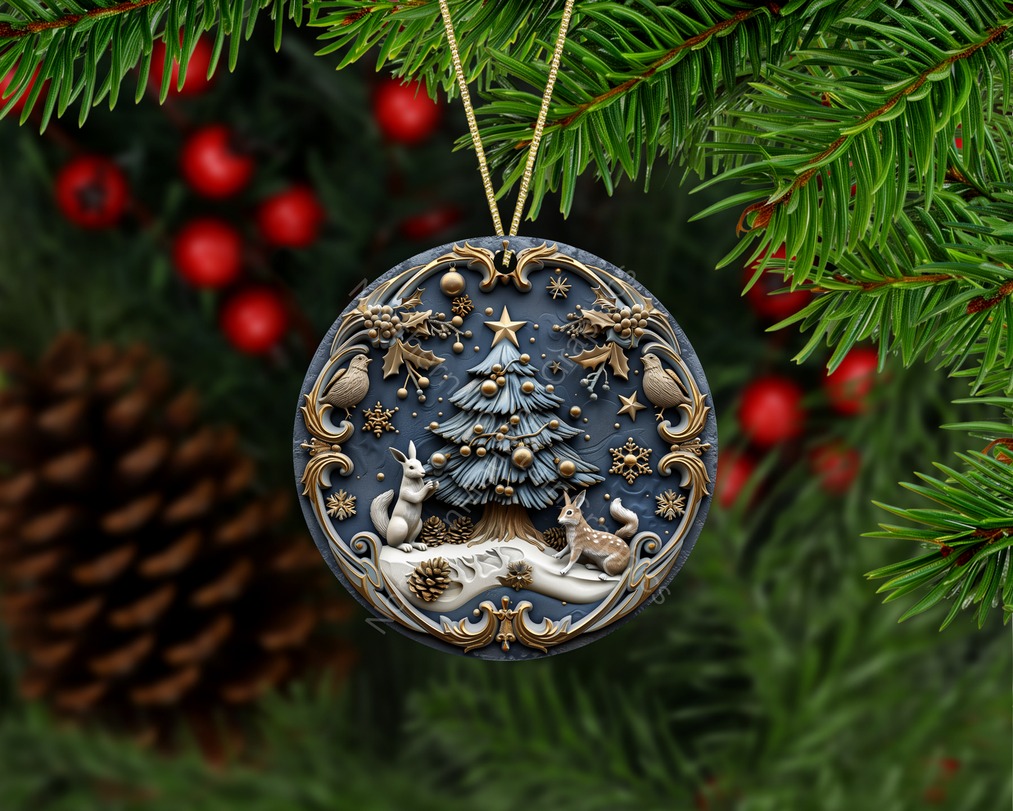 Enchanted Forest Animals & Tree Christmas Ornament