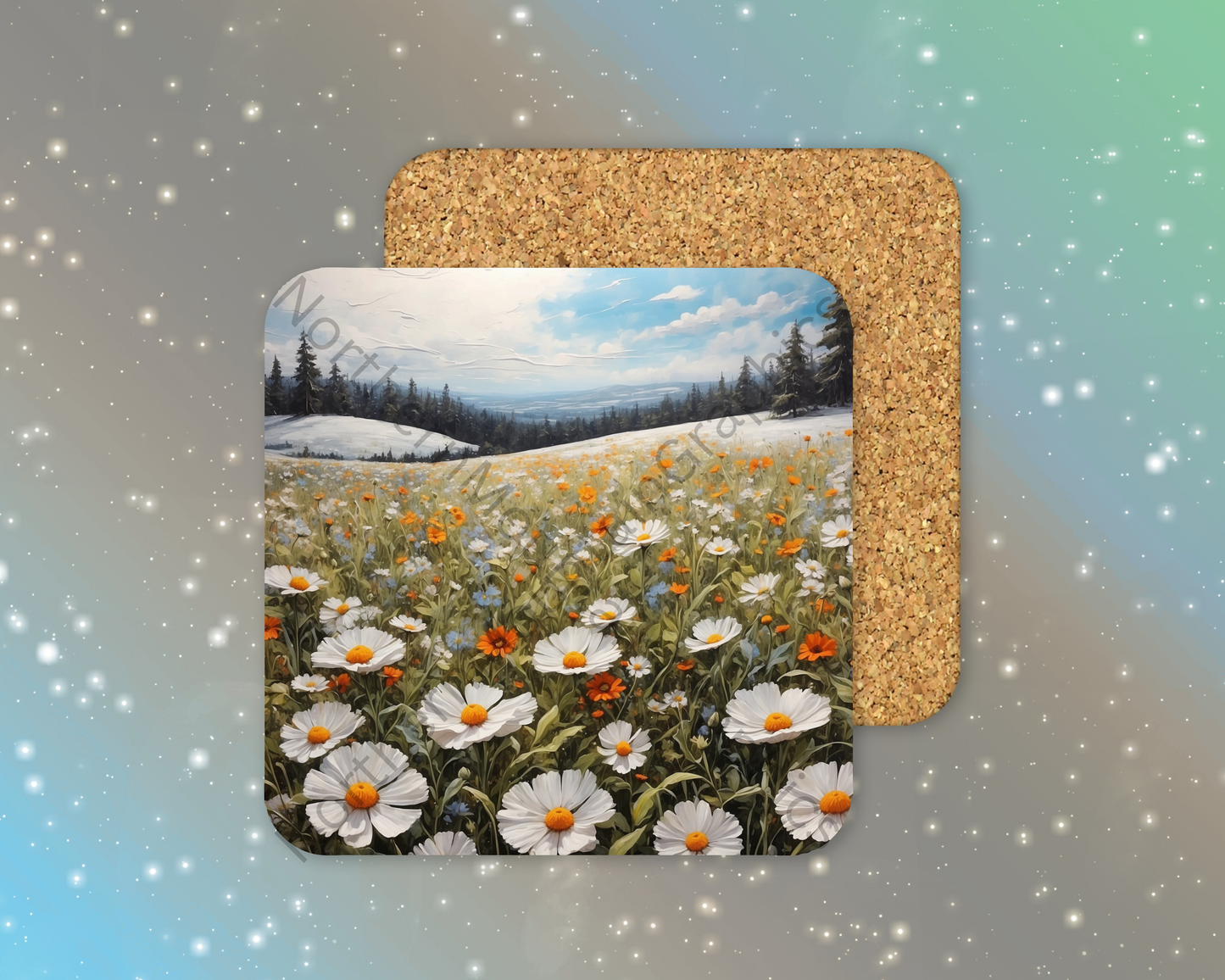 Alpine Wildflower Meadow Winter Square Coaster
