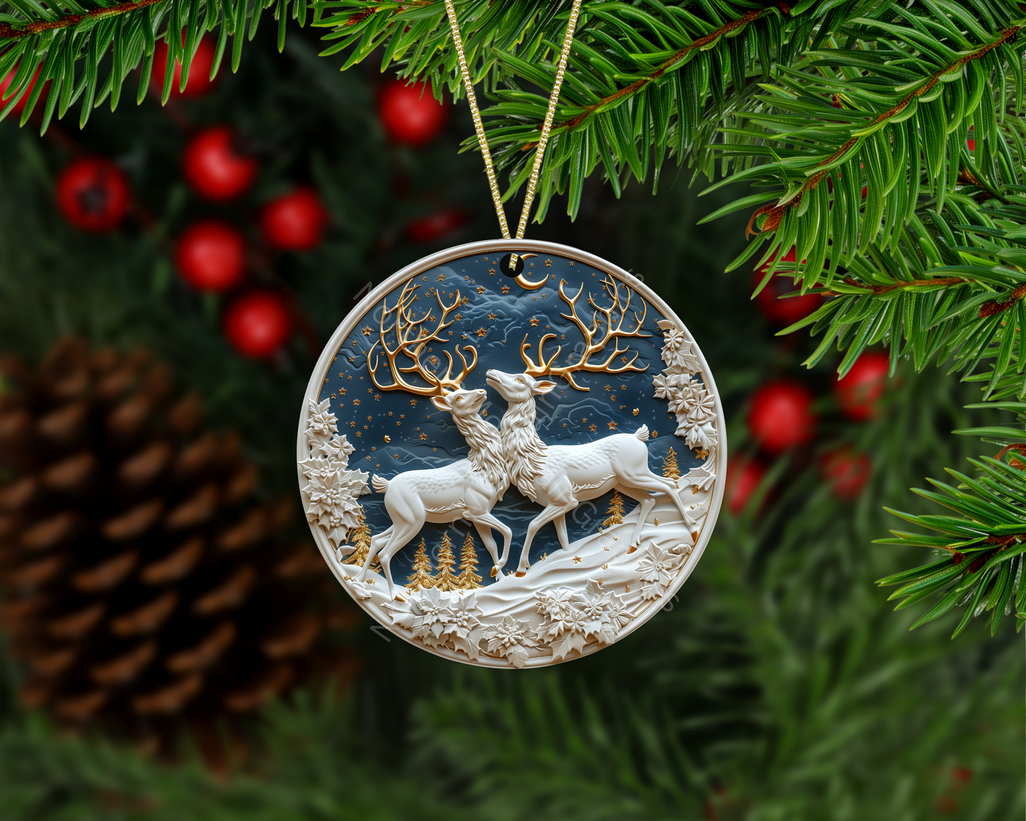 Enchanted Twin Reindeer Christmas Ornament