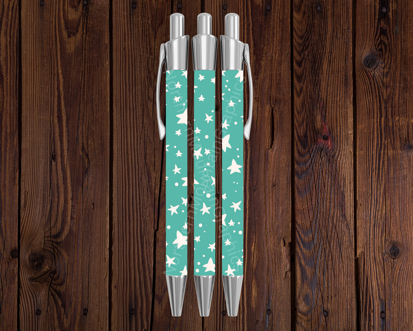 White Stars on Teal Christmas Pen