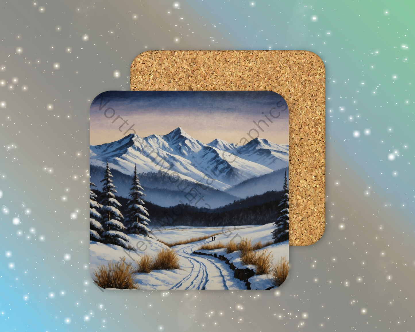 Winter Mountain Valley Trail Winter Square Coaster