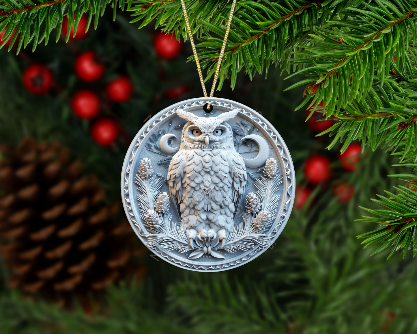 Frosted Moonlit Owl Christmas Ornament