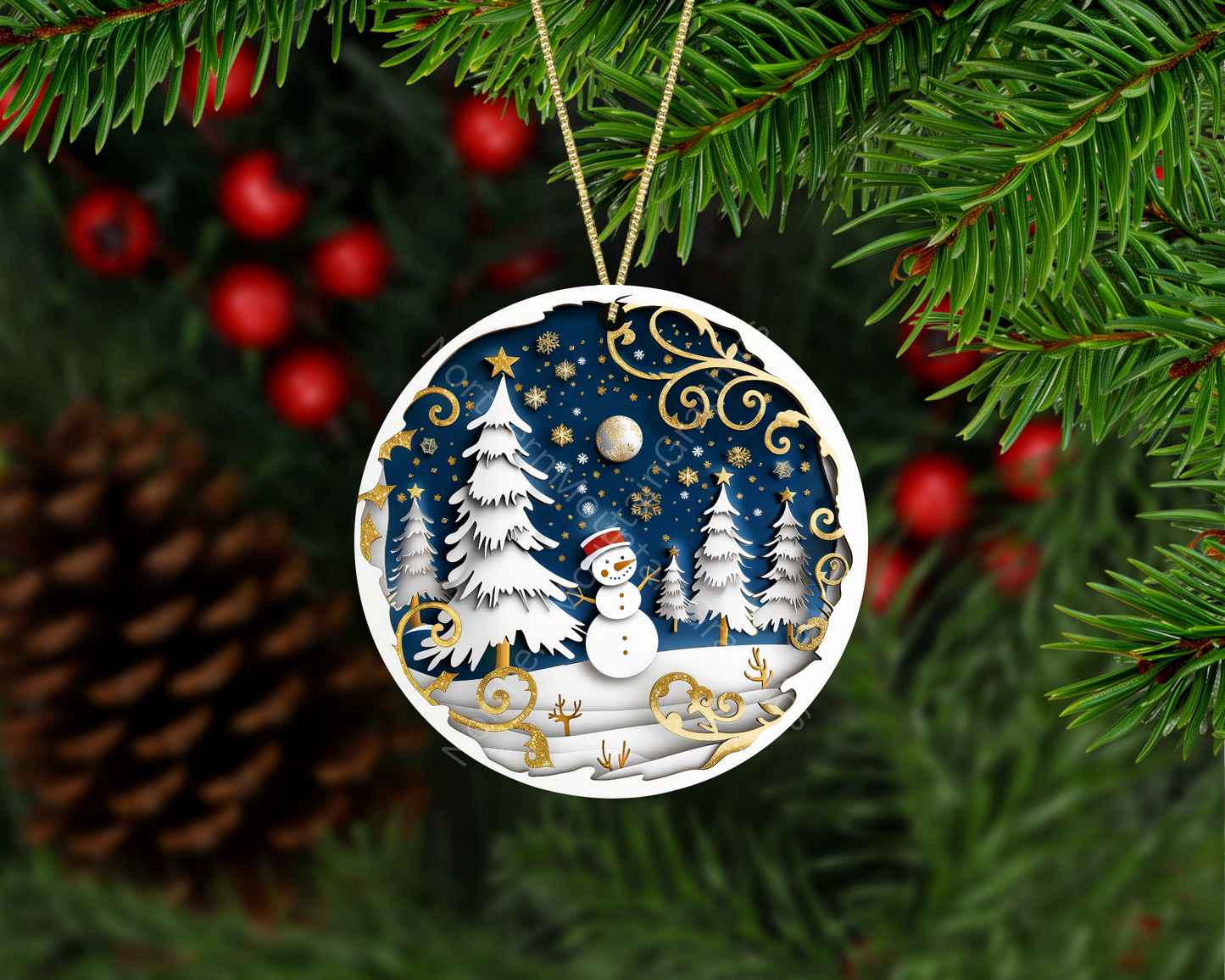 Starry Night Snowman Christmas Ornament