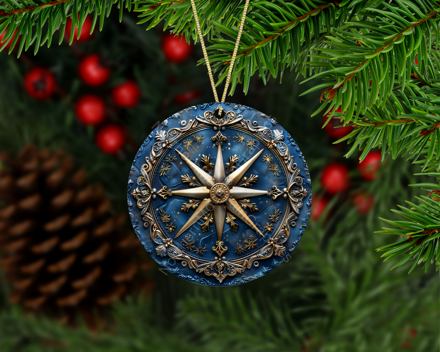 Golden North Star Christmas Ornament