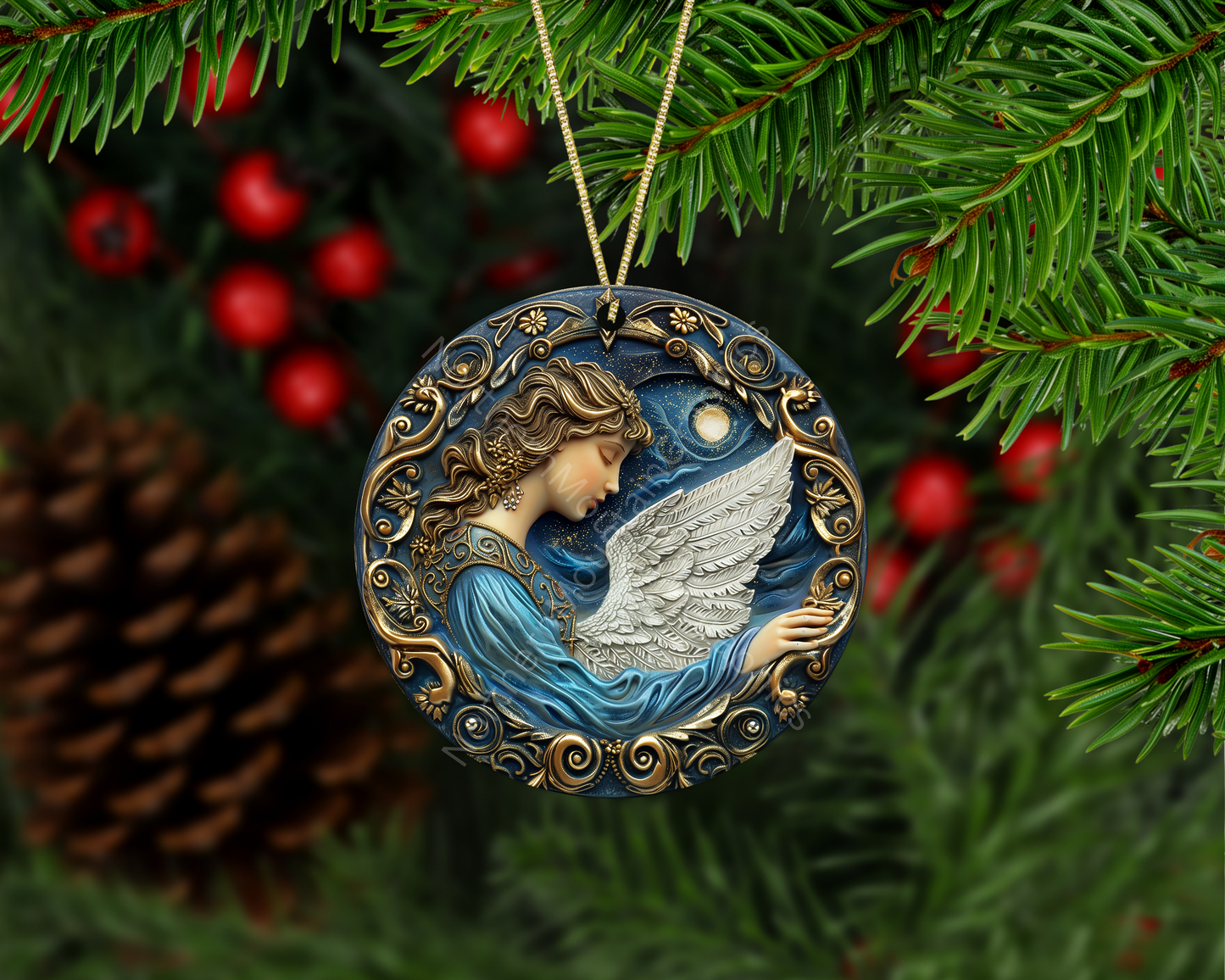Moonlit Guardian Angel Christmas Ornament