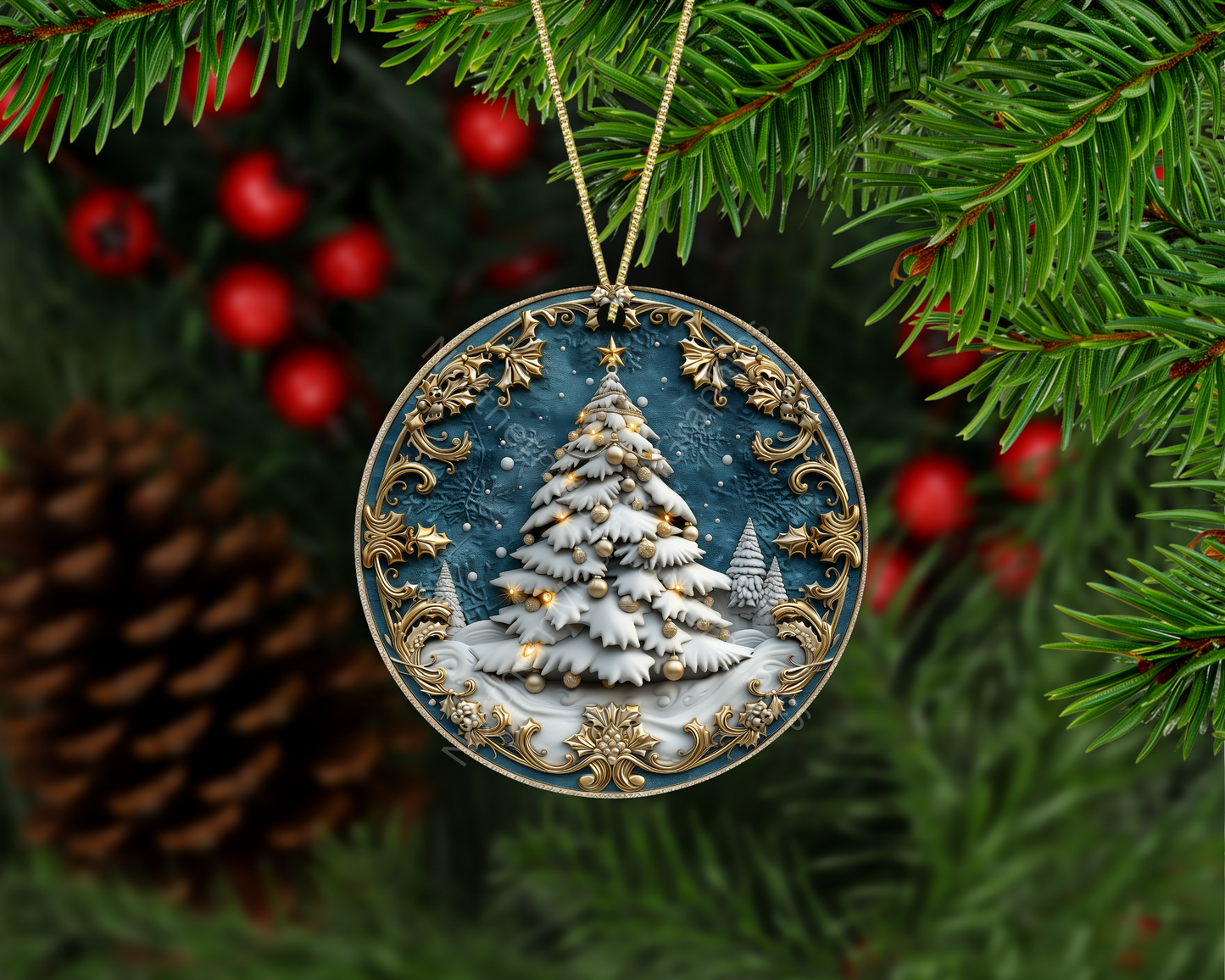 Golden Winter Christmas Tree Christmas Ornament