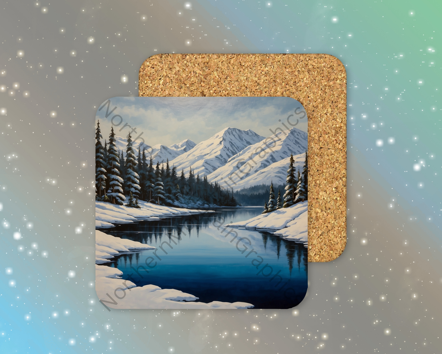 Alpine Lake With Snowy Peaks Winter Square Coaster