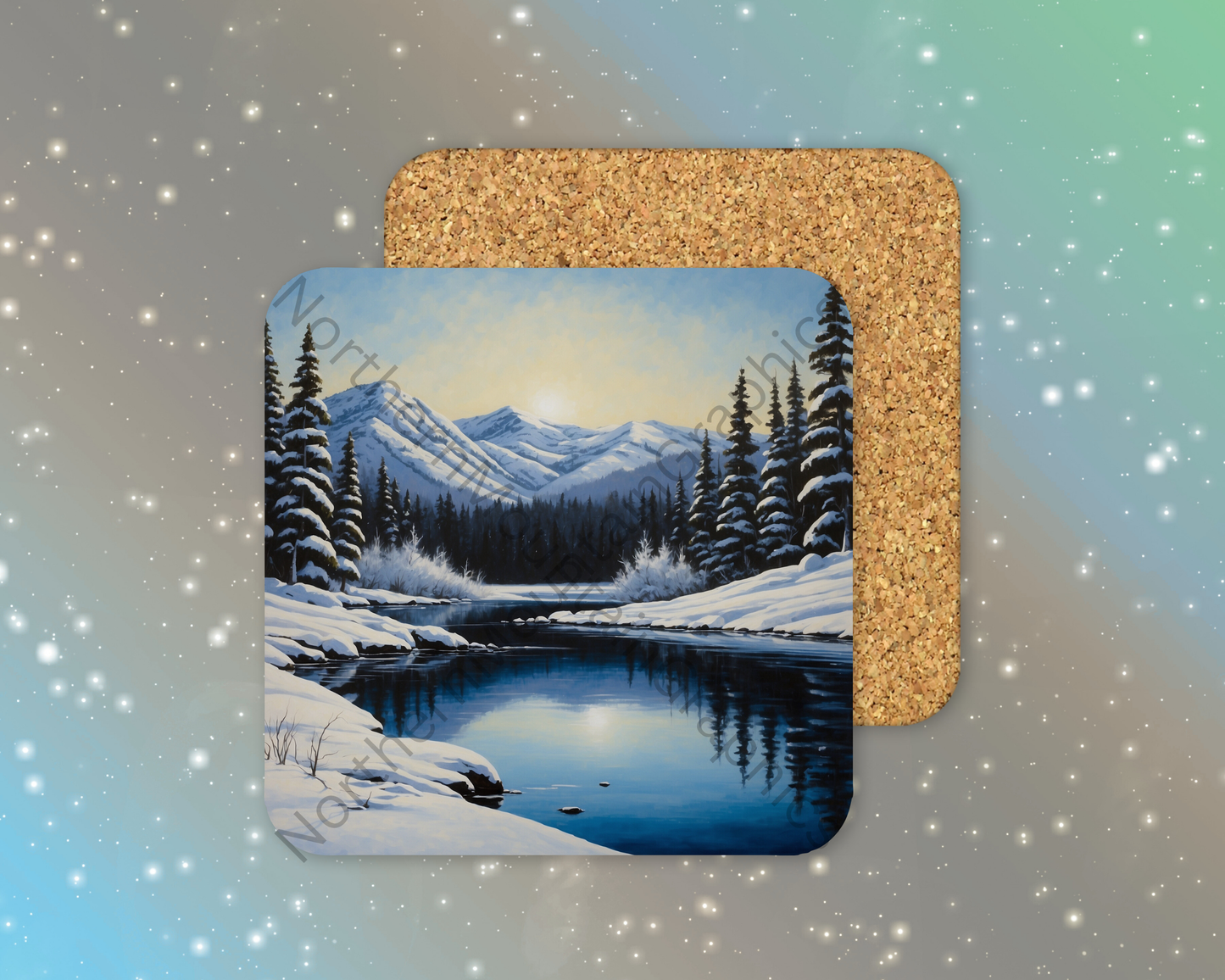 Winter Lake Sunrise Winter Square Coaster