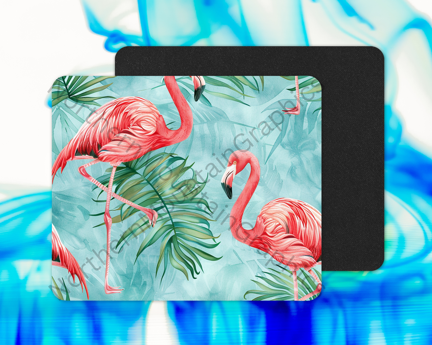 Aqua Flamingo Pattern Mouse Pad