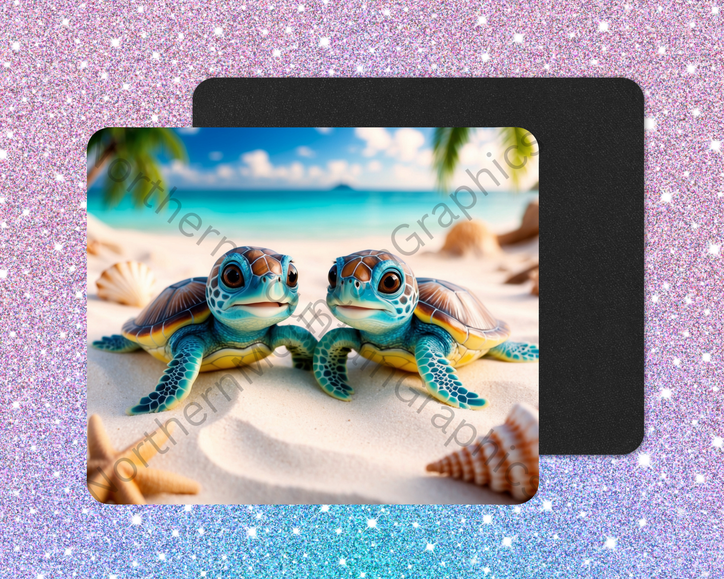 Adorable Beach Sea Turtle Twins Mouse Pad