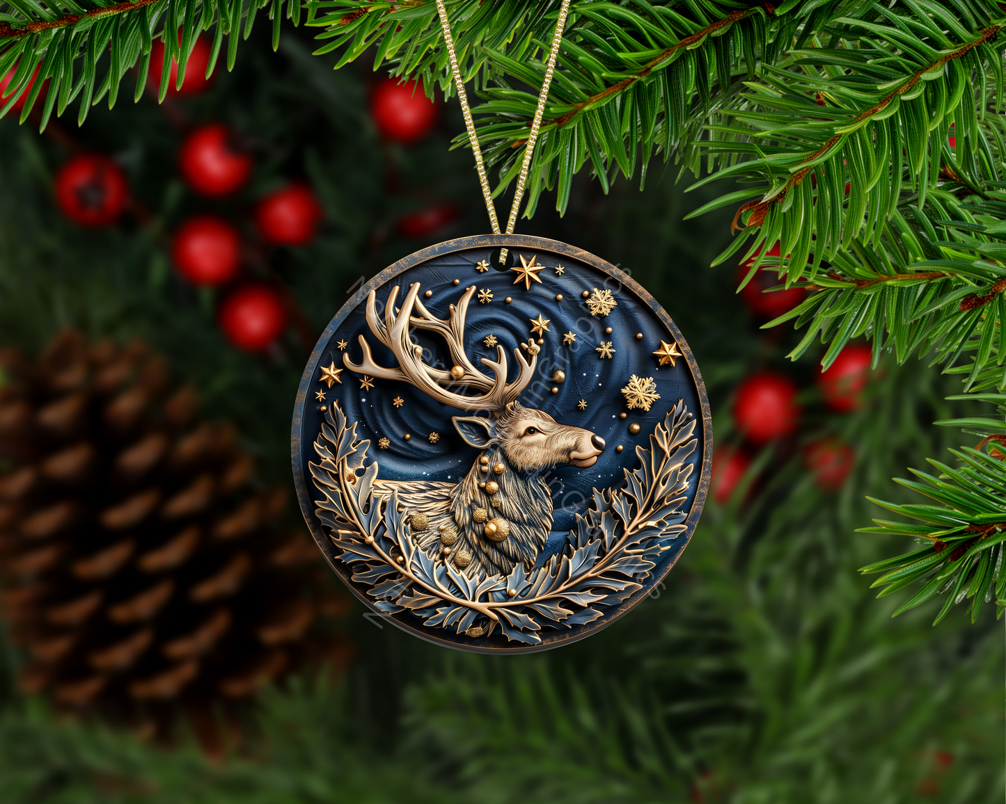 Starlit Reindeer Night Christmas Ornament