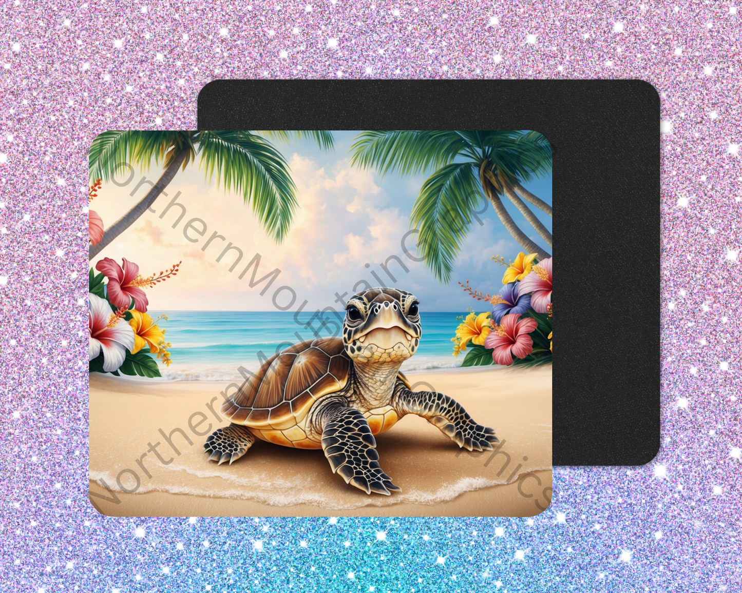 Tropical Blossom Sea Turtle Mouse Pad