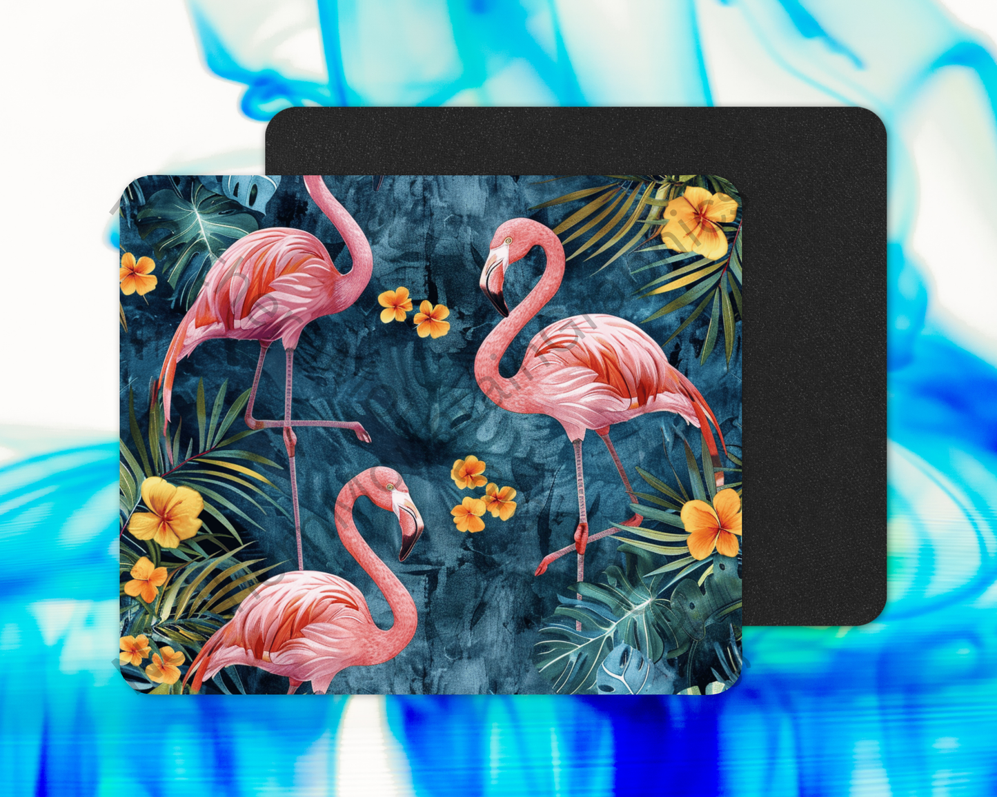 Midnight Tropic Flamingos Mouse Pad