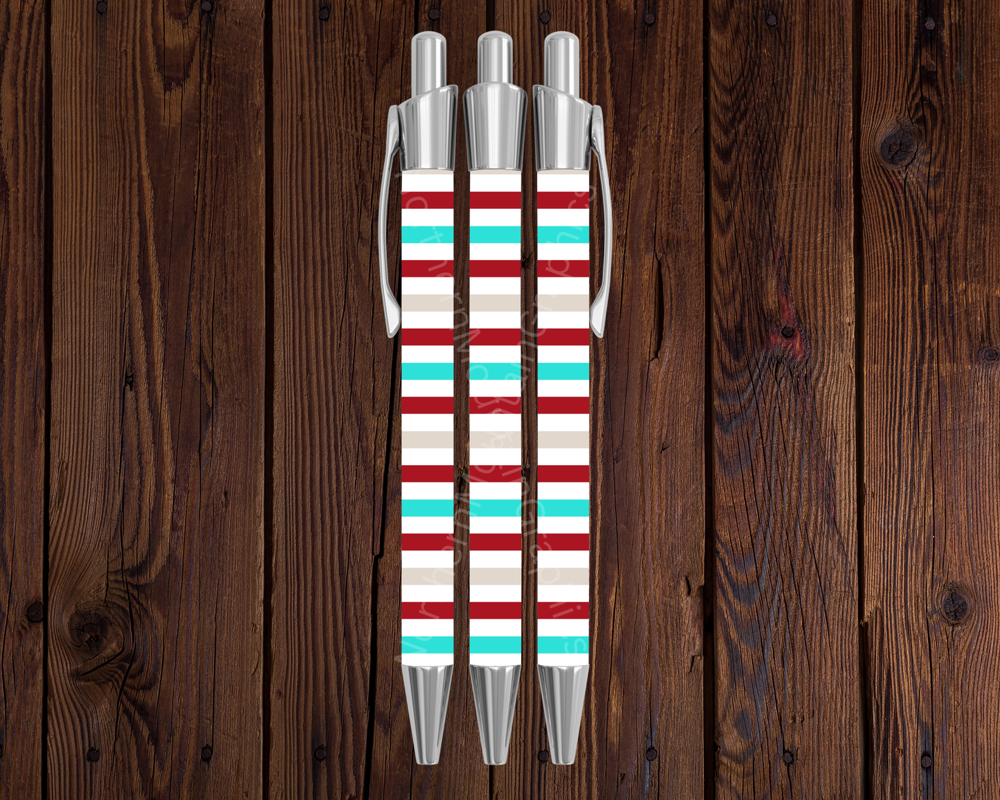 Red, Teal, White Stripes Christmas Pen