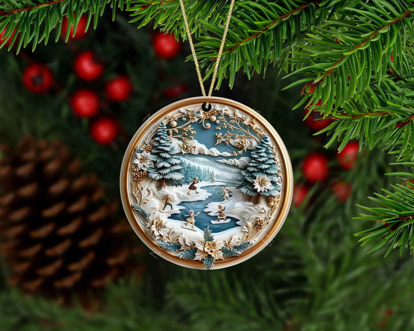 Winter Ice Skating Scene Christmas Ornament