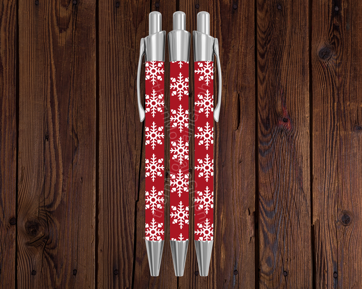 White Snowflakes on Red Christmas Pen