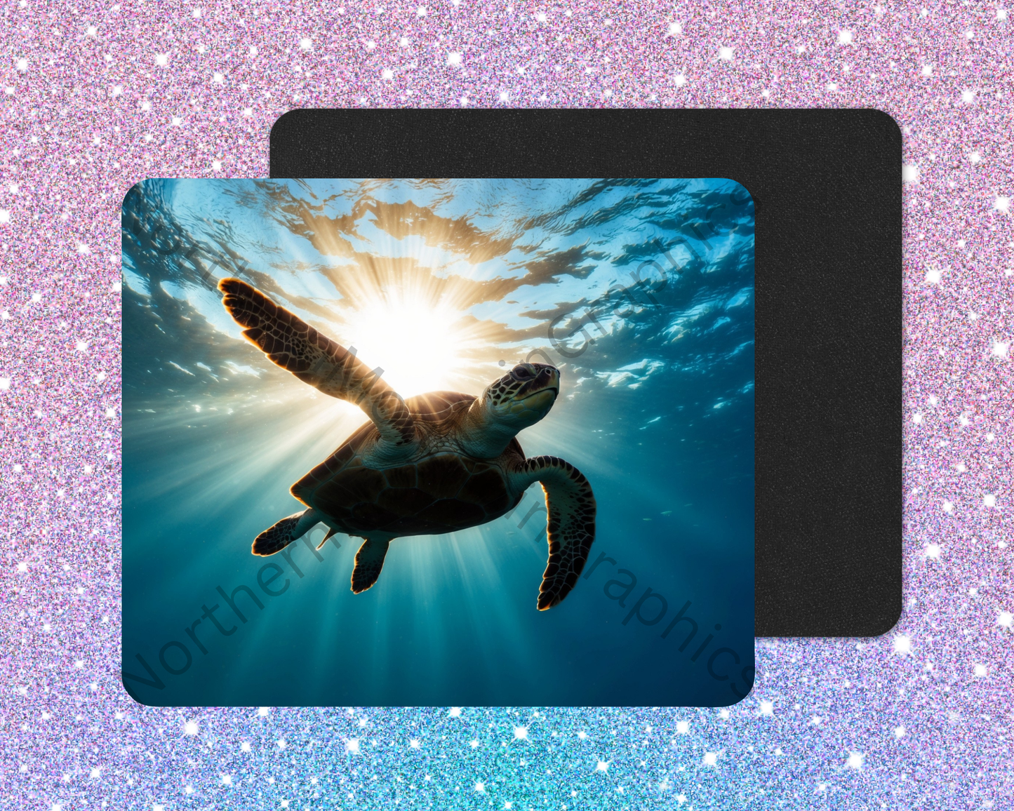 Sunlit Sea Turtle Journey Mouse Pad