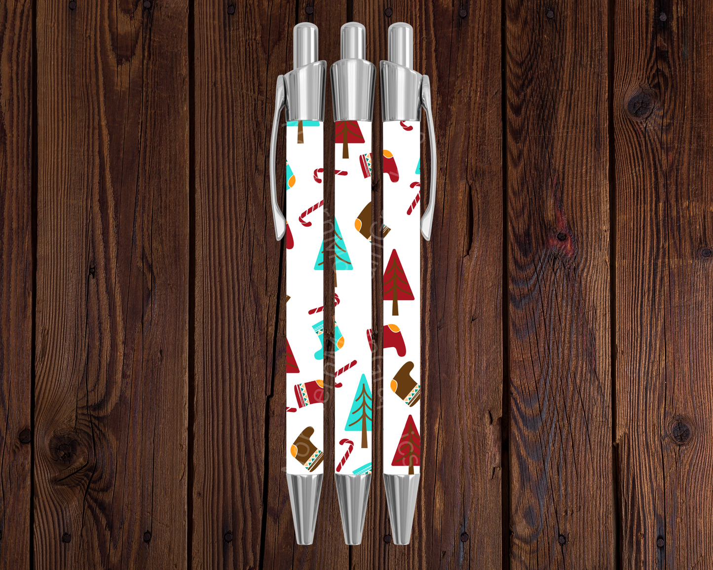 Trees, Mittens & Canes on White Christmas Pen