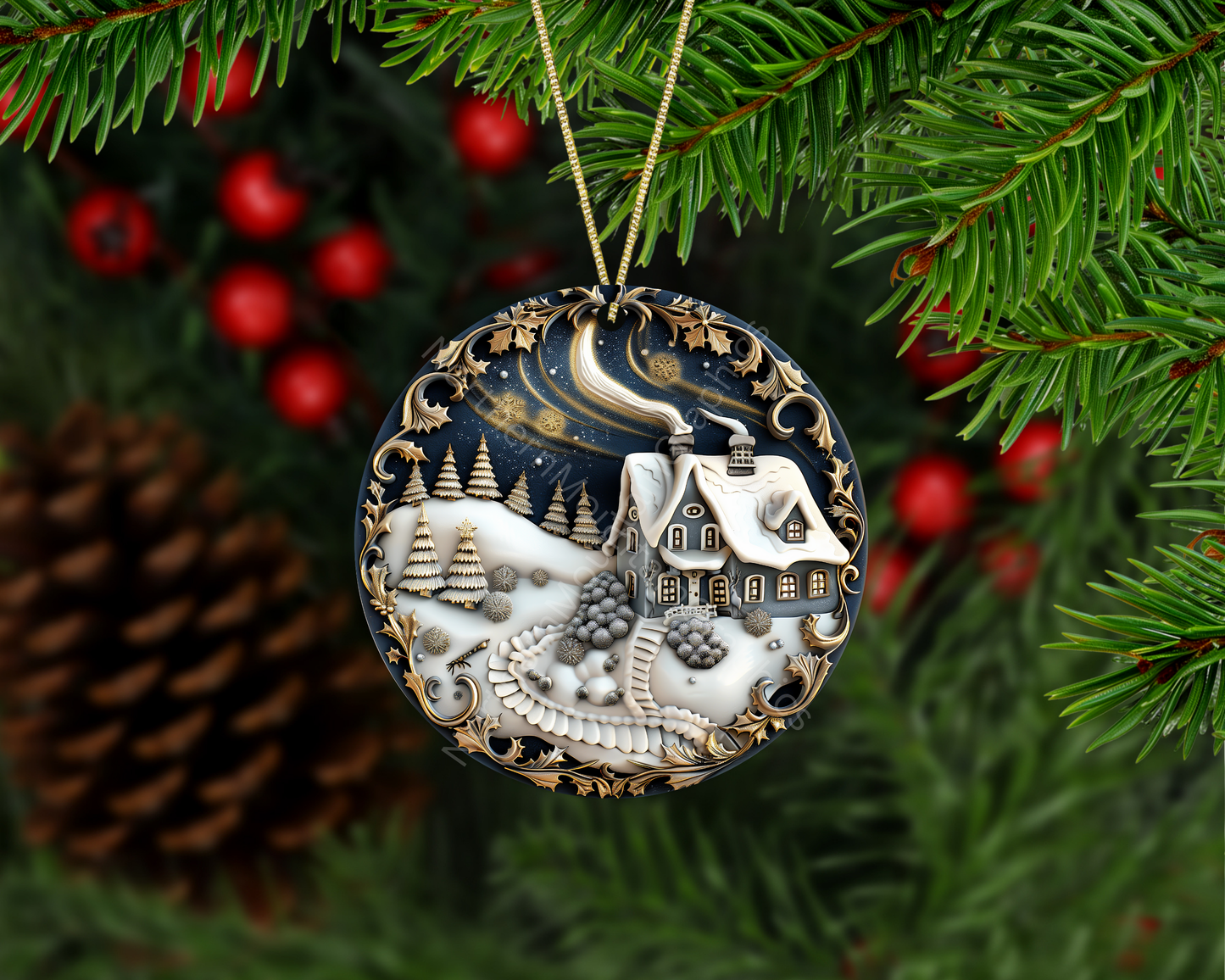 Cozy Winter Cottage in Snow Christmas Ornament