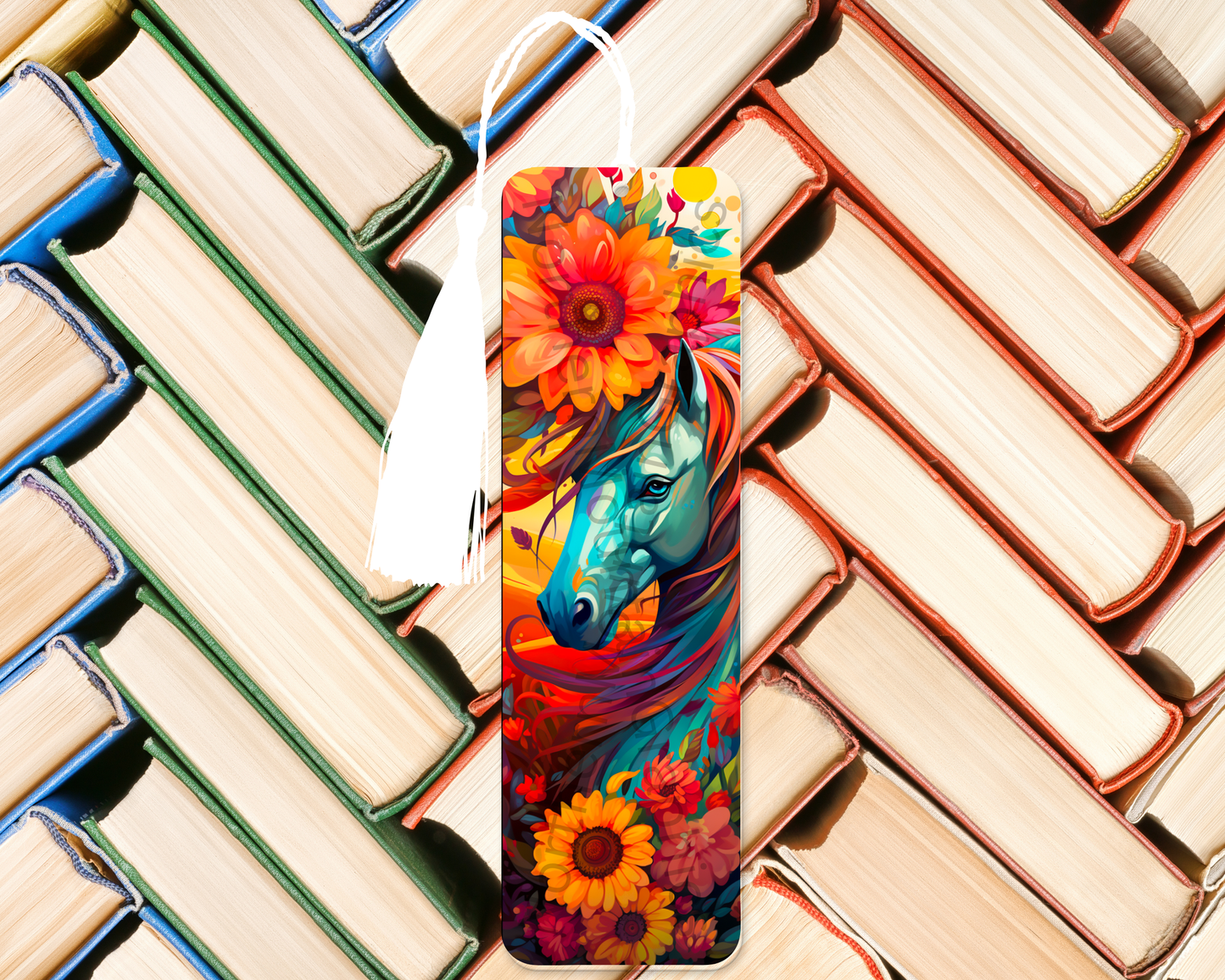 Colorful Floral Horse Bookmark