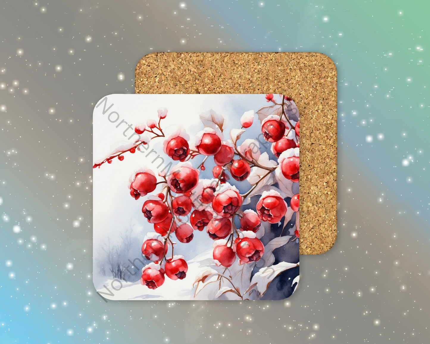 Red Winter Berries Winter Square Coaster