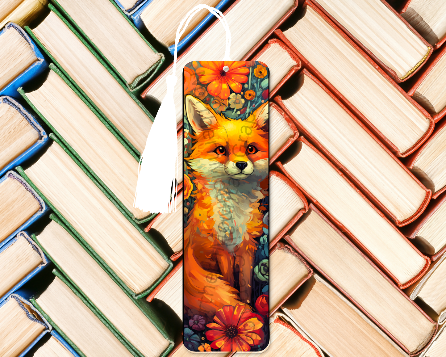 Floral Orange Fox Bookmark
