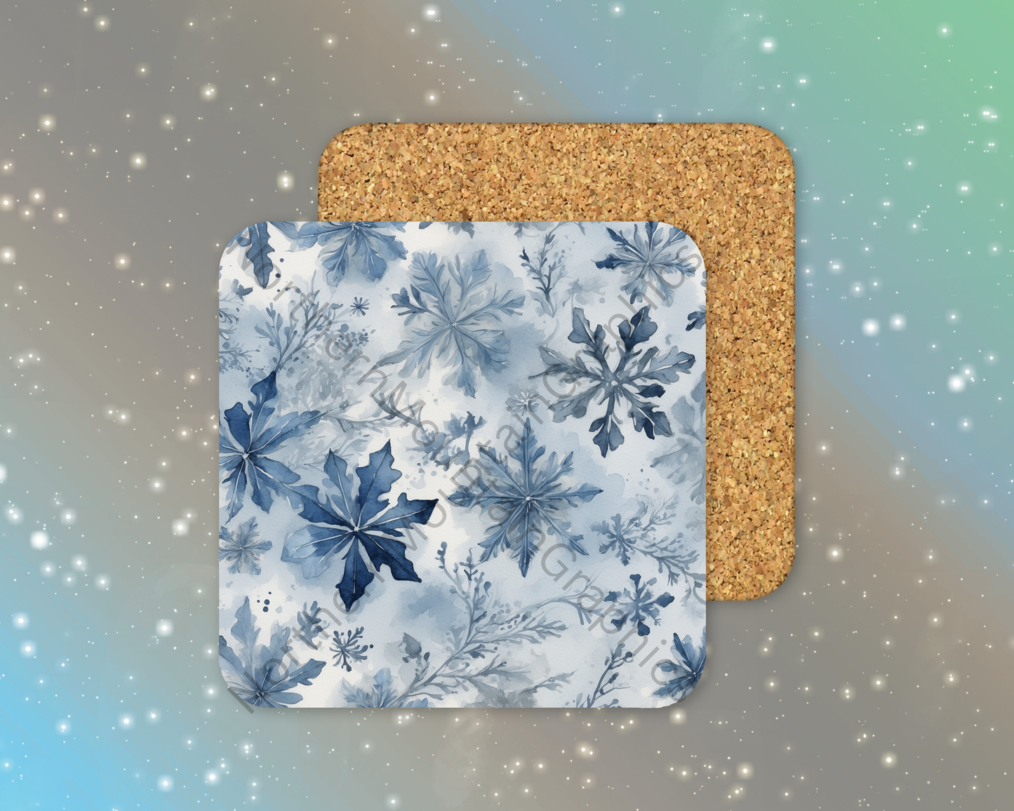 Blue Snowflake Pattern Winter Square Coaster